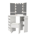 Oikiture Dressing Table Set Tri-fold Mirror with Drawers White