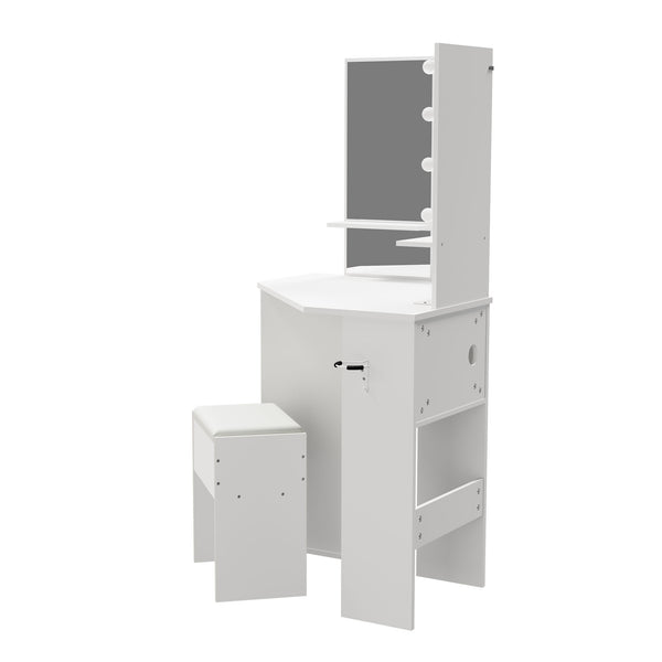 Oikiture Dressing Table Set Tri-fold Mirror with Drawers White - product image 3