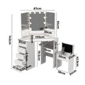 Oikiture Dressing Table Set Tri-fold Mirror with Drawers White