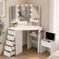 Oikiture Dressing Table Set Tri-fold Mirror with Drawers White