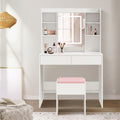 Oikiture Touch Control Dressing Table Set with LED Mirror & Charging Station White