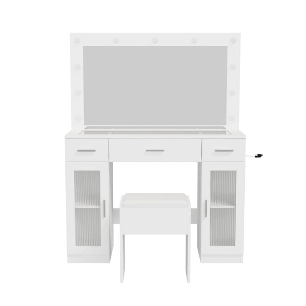 Oikiture Dressing Table Set with LED Bulbs & Drawers White - product image 3