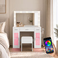 Oikiture Dressing Table Set with LED Bulbs & Drawers White