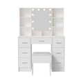 Oikiture Dressing Table Set with LED Bulbs & 7 Drawers White