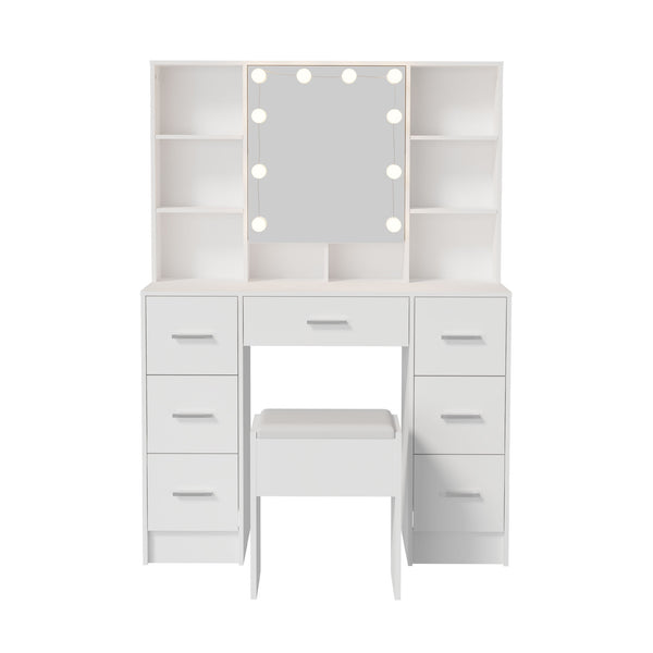 Oikiture Dressing Table Set with LED Bulbs & 7 Drawers White - product image 3