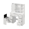 Oikiture Dressing Table Set with LED Bulbs & 7 Drawers White