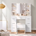 Oikiture Dressing Table Set with LED Bulbs & 7 Drawers White
