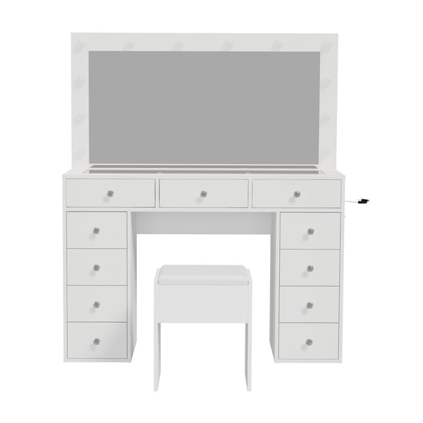 Oikiture Dressing Table Set LED Lights with 11 Drawers White - product image 3
