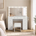 Oikiture Dressing Table Set LED Lights with 11 Drawers White
