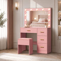 Oikiture Make Up Dressing Table Set LED Lights 4 Drawers Pink
