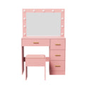 Oikiture Make Up Dressing Table Set LED Lights 4 Drawers Pink