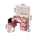 Oikiture Make Up Dressing Table Set LED Lights 4 Drawers Pink
