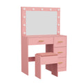 Oikiture Make Up Dressing Table Set LED Lights 4 Drawers Pink