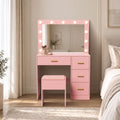 Oikiture Make Up Dressing Table Set LED Lights 4 Drawers Pink
