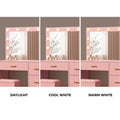 Oikiture Make Up Dressing Table Set LED Lights 4 Drawers Pink