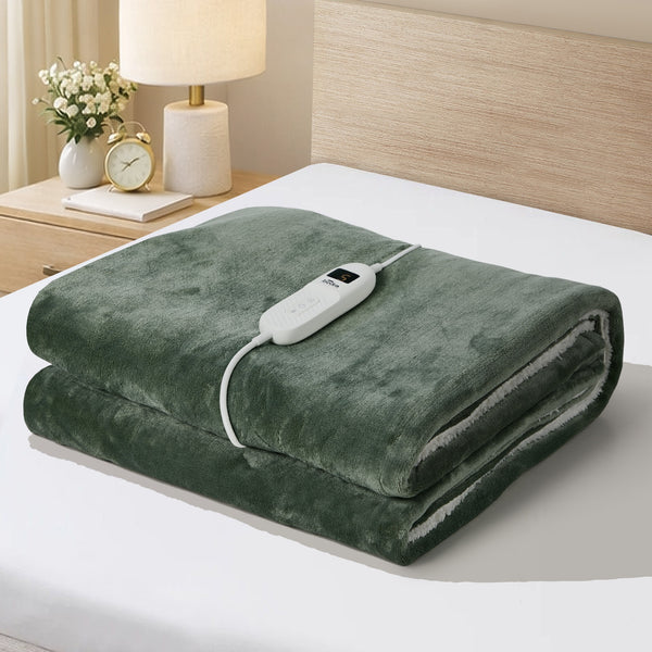 Bedra Bedding Sherpa Heated Electric Throw Rug - Trug - Green