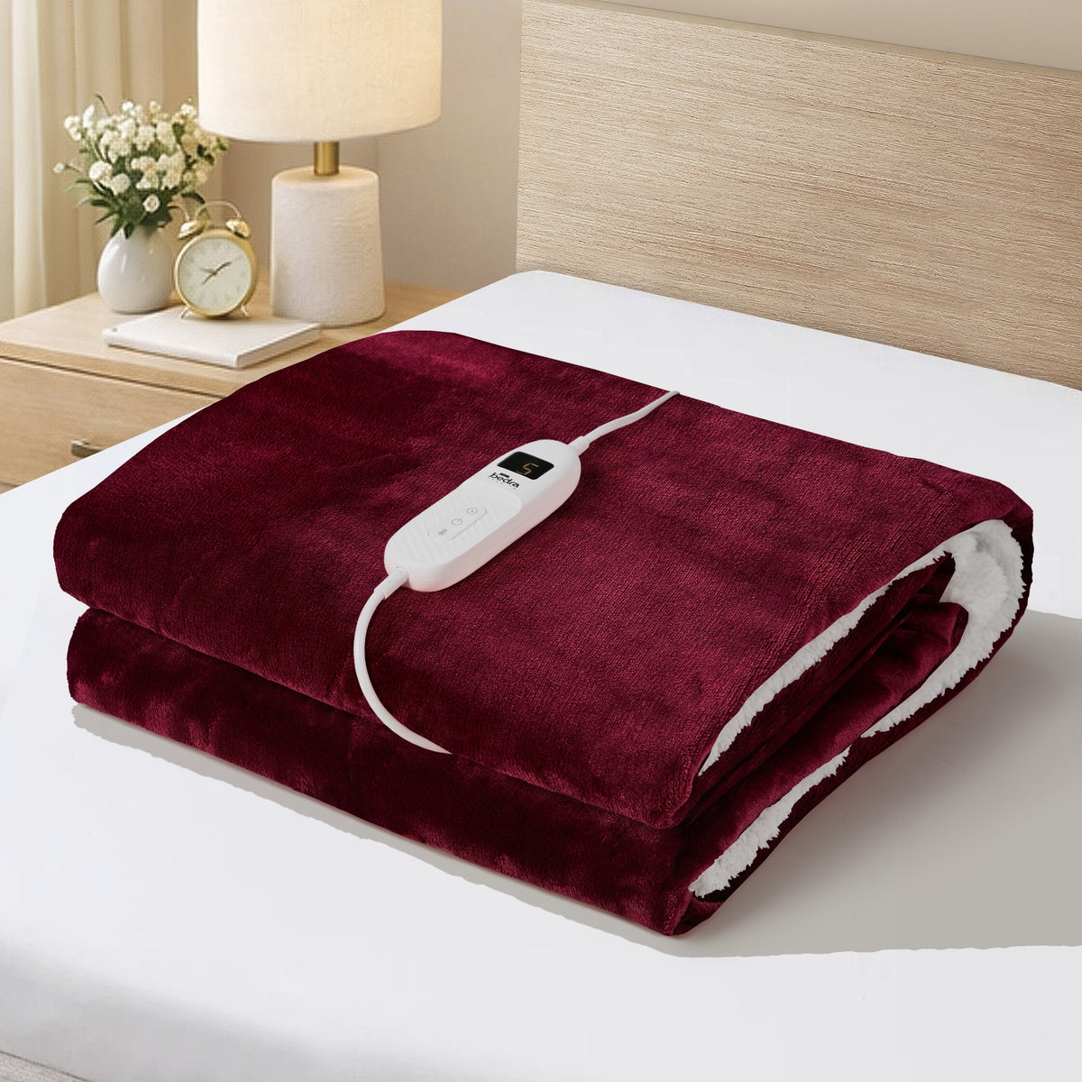 Bedra Bedding Sherpa Electric Blanket - Flannel Burgundy