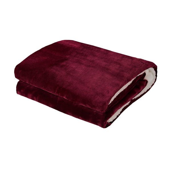 Bedra Bedding Sherpa Heated Electric Throw Rug - White - Flannel Burgundy