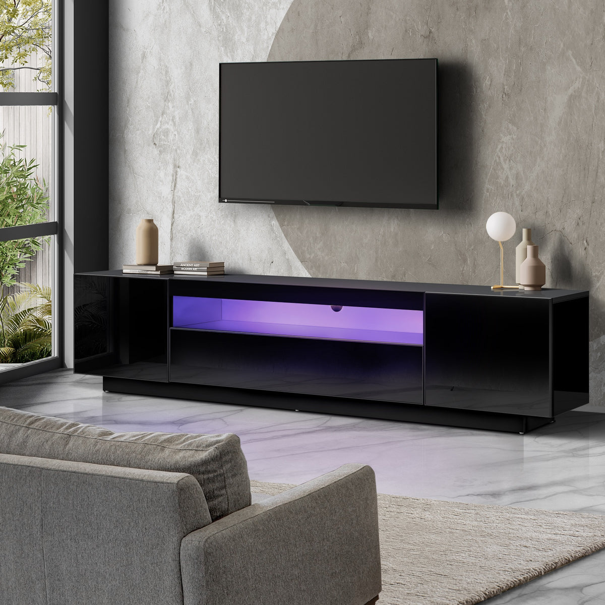 Oikiture LED 180cm Entertainment Unit - Black
