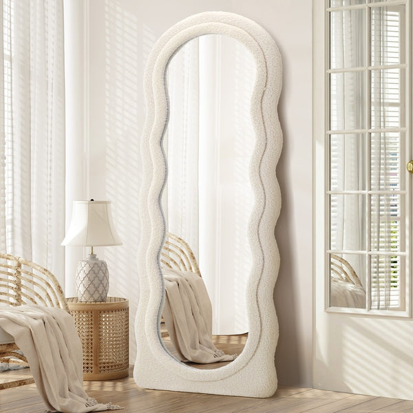 Oikiture 180 cm Boucle Full Length Mirror - White
