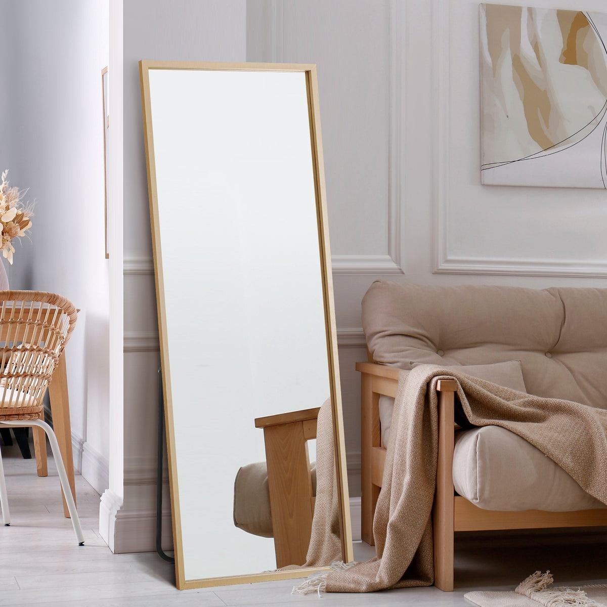 Oikiture Full Length Floor Mirror Freestanding Wooden Frame 166x60cm - product image 1