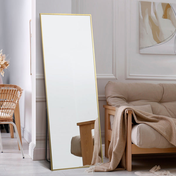 Oikiture Full Length Floor Mirror Rectangle 166x60cm Gold
