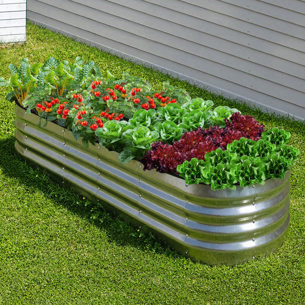 Livsip Oval Raised Garden Bed Galvanised Steel Planter 240x80x42cm Silver