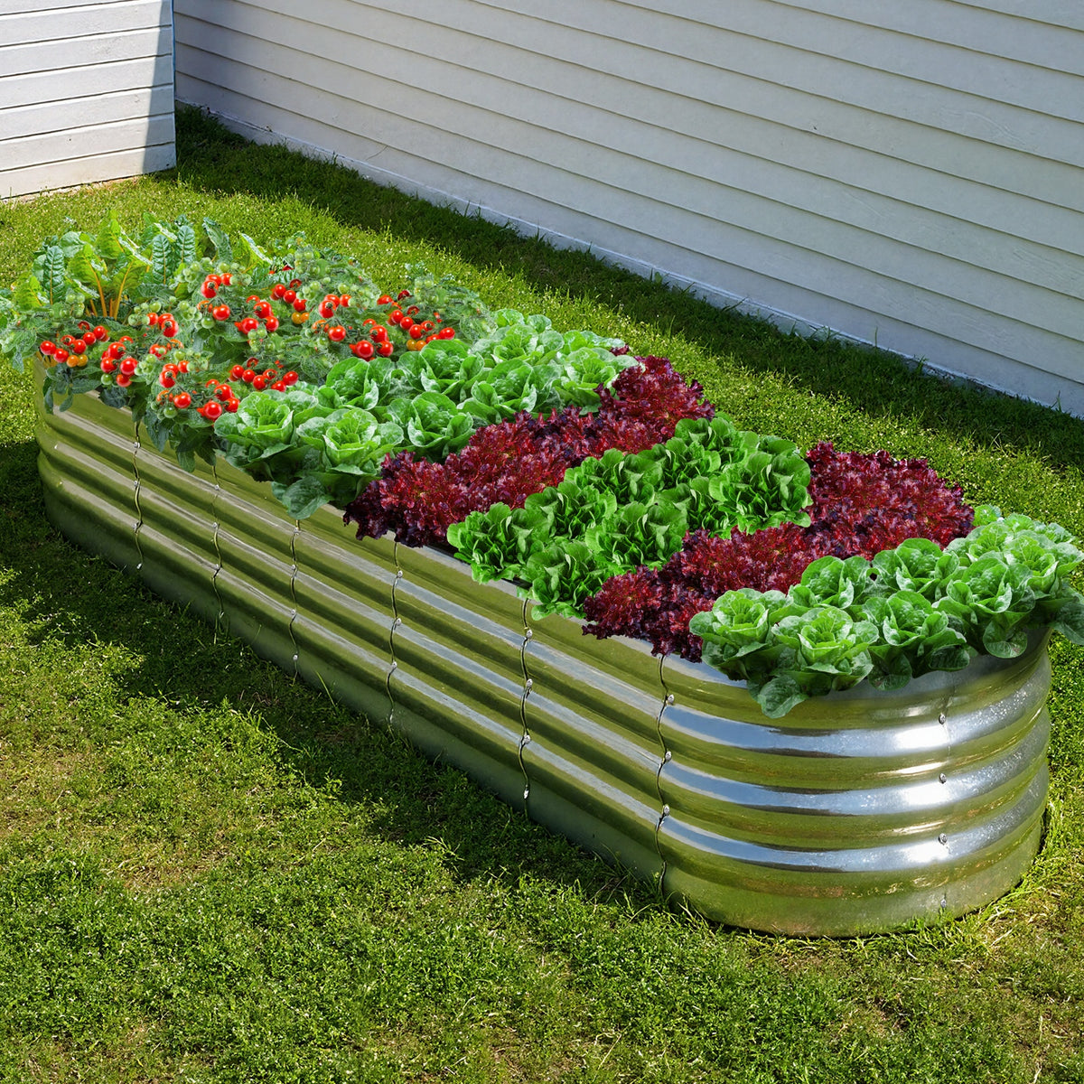 Livsip Oval Raised Garden Bed Galvanised Steel Planter 320x80x42cm Silver - product image 1