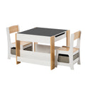 Oikiture Kid Table Set - White & Wood - Storage - Kids