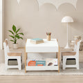 Oikiture Kid Table Set - White & Wood - Storage - Kids