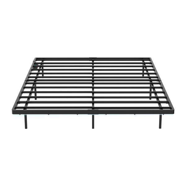 Oikiture Floating Metal Bed Frame Double Size Platform LED Storage AC USB Black - Double