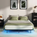 Oikiture Floating Metal Bed Frame Double Size Platform LED Storage AC USB Black - Double