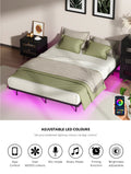 Oikiture Floating Metal Bed Frame Double Size Platform LED Storage AC USB Black - Double