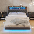 Oikiture Queen Double Size Bed Frame Floating Beds With LED Headboard USB Charge - Double