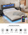 Oikiture Queen Double Size Bed Frame Floating Beds With LED Headboard USB Charge - Double