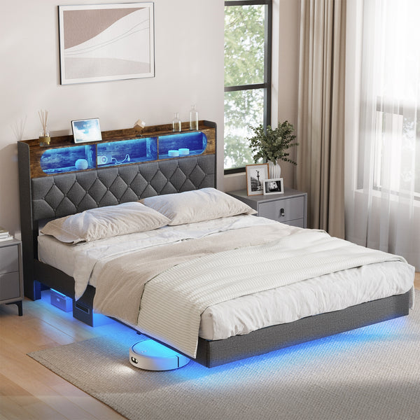 Oikiture Floating Bed Frame with LED Headboard