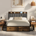 Oikiture Double Queen Metal Bed Frame Storage Headboard AC USB Charge - Double