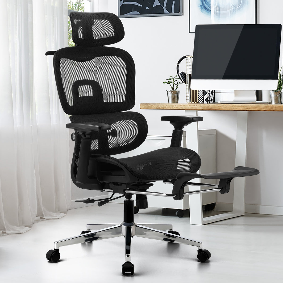 Oikiture Office Chair with Footrest - Black