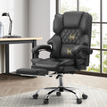 Oikiture Massage Office Chair Recliner Racing Chairs PU Footrest - Grey