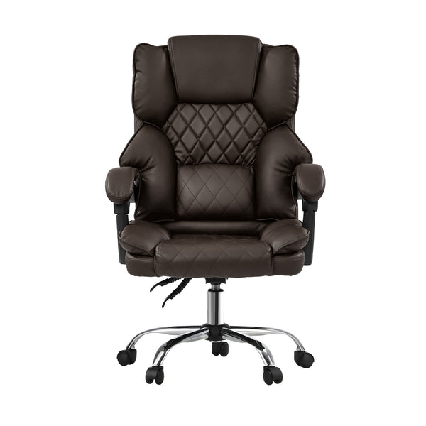 Oikiture Massage Office Chair Computer Racer PU Leather Seat Recliner - Dark Brown