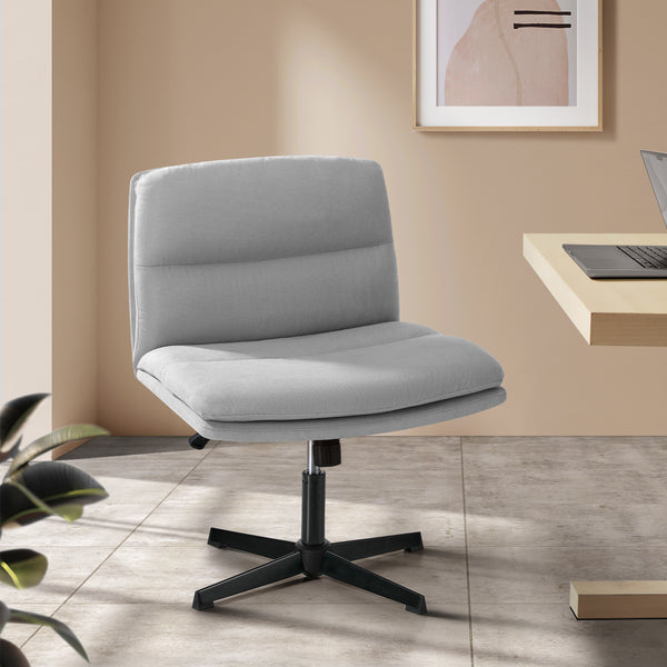 Oikiture Mid Back Armless Office Desk Chair Wide Linen Seat No Wheels Grey