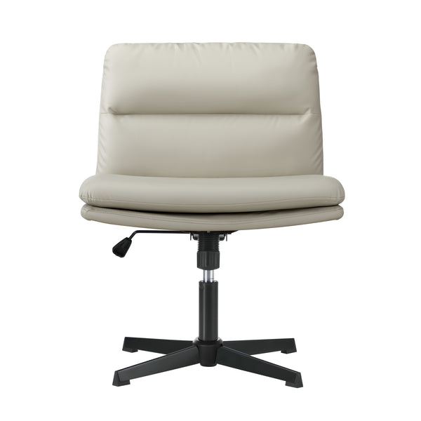 Oikiture Mid Back Armless Office Desk Chair Leather No Wheels Beige - product image 3