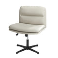 Oikiture Mid Back Armless Office Desk Chair Leather No Wheels Beige - product image 5