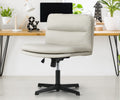 Oikiture Mid Back Armless Office Desk Chair Leather No Wheels Beige - product image 8
