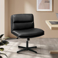Oikiture Mid Back Armless Office Desk Chair Leather No Wheels Black - product image 1