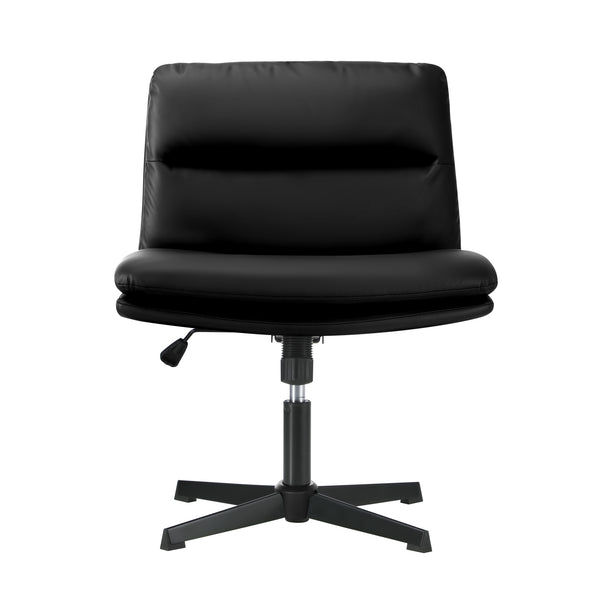 Oikiture Mid Back Armless Office Desk Chair Leather No Wheels Black - product image 3