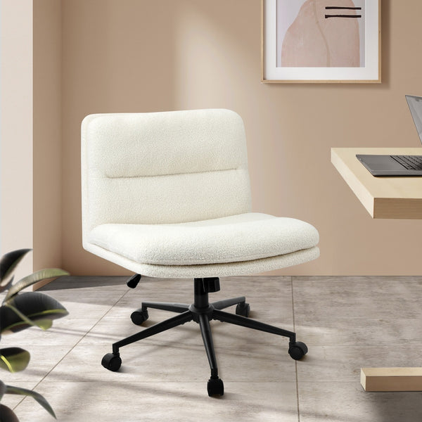 Oikiture Boucle Armless Office Chair with Wheels