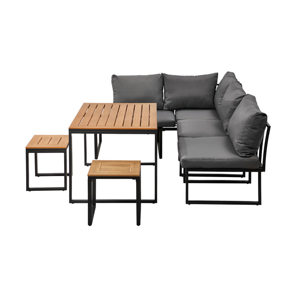 Livsip FAROE 6 Seater Outdoor Dining Sofa Set Large Table and Stools Grey - product image 3