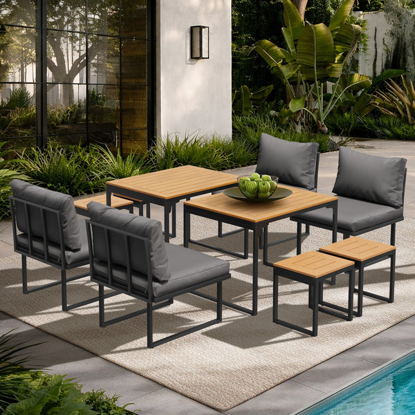 Livsip FAROE 8 Seater Outdoor Dining Sofa Set Patio Lounge Grey