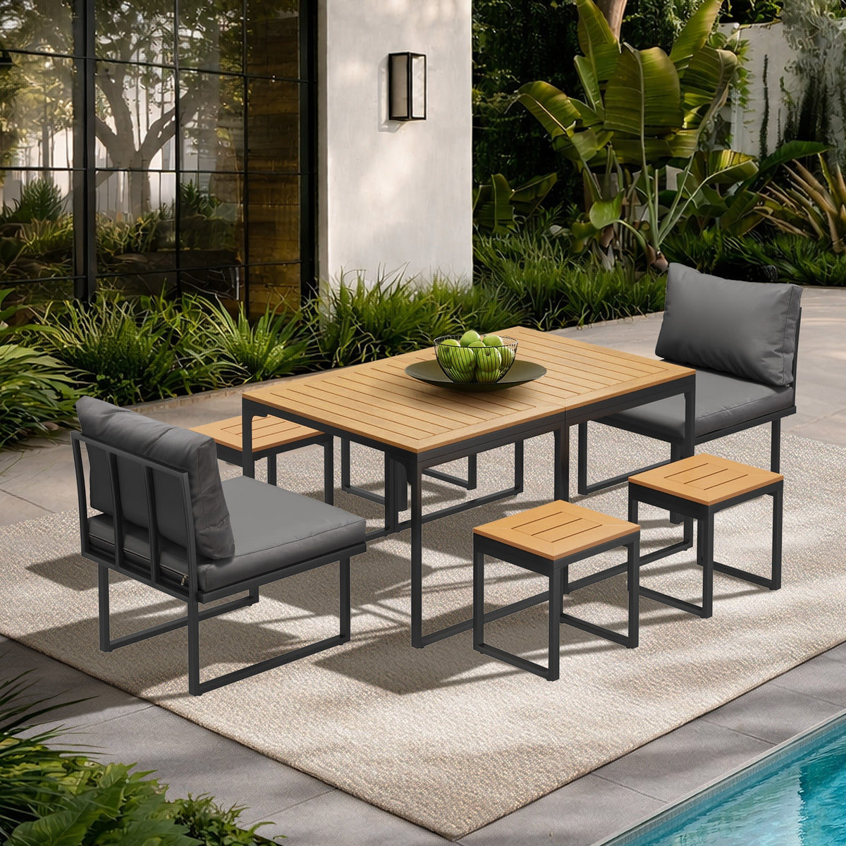 Livsip FAROE 6 Seater Outdoor Dining Sofa Set 4 Ottomans Grey - product image 1
